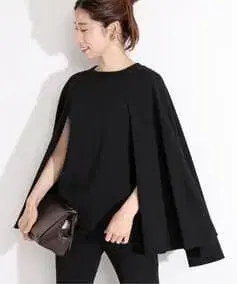 VERMEILpariena 블랙 케이프 디자인 슬리브리스 상의