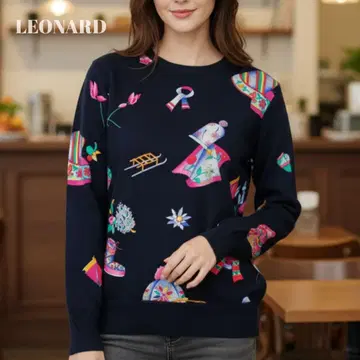 [새상품급] LEONARD 레오나르 울 니트 스웨터 네이비 L 사이즈