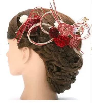 일본 의류 머리 장식 성인식 결혼식 사전 촬영 빨간색, 골드, 화이트