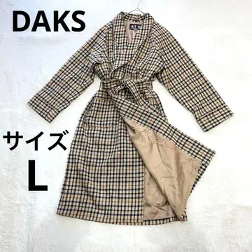 DAKS 가운 울 롱 코트 L 체크 브라운 울 빈티지