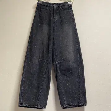 다크 그레이 메탈 스톤 배럴 레그 데님 팬츠 L