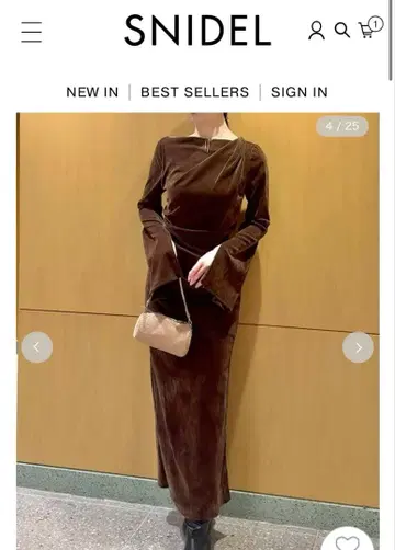 스나이델 플로키 벨로아 드레이프 드레스 완판템 브라운