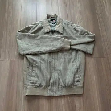 Quiksilver 베이지 체크 무늬 집업 블루종