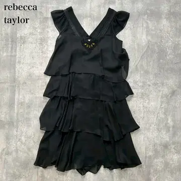 레베카 테일러 [ S ] 무릎 기장 원피스 A라인 티어드 디자인 프릴