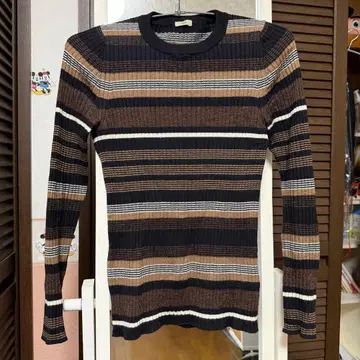 IENA 리브 크루넥 풀오버 울 보더 브라운