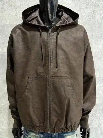 LIBERTE 워시 PU ZIP 후드티 블루종 브라운 M 빅 실루엣