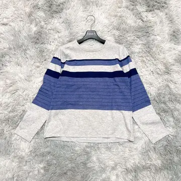 ensuite L 티셔츠 보더 그레이 블루 출퇴근 레이온