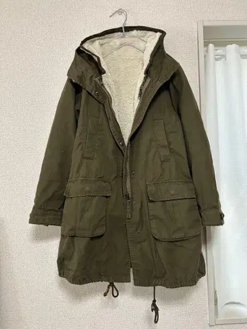 shuca 후드 부착 모즈 코트 M 올리브