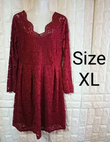 레드 레이스 원피스 XL 버건디