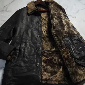 최고급 메리노 라무 사용 HUGO BOSS 가죽 자켓 리얼 무스탕 블랙