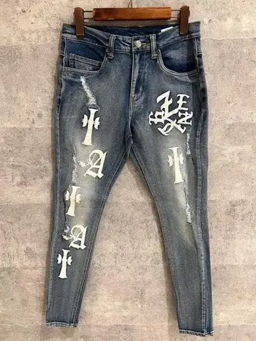 LIBERTE PU 크로스 패치워크 스키니 데님 블루 L 스트레치