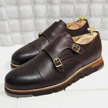 미사용급 마드라스 [25.0] 더블 몽크 통굽 가죽 신발 브라운