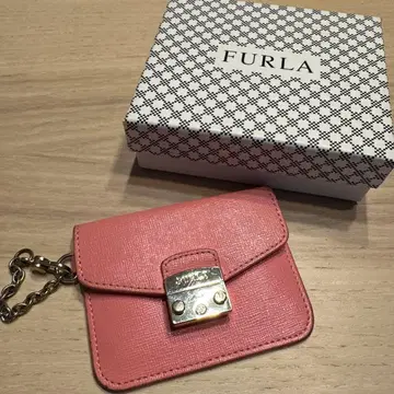 FURLA 핑크 카드 케이스 패스 케이스 체인 포함