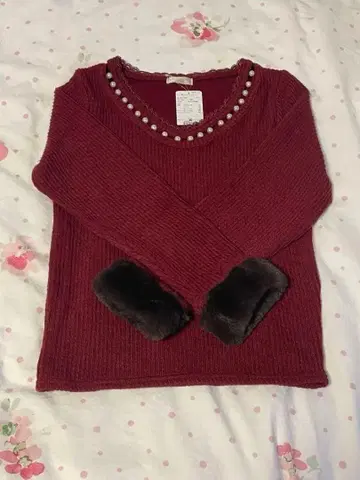 버건디 펄 장식 니트 M