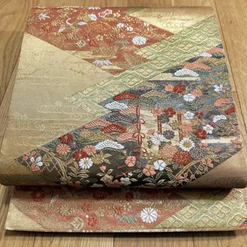 육통 무늬 후쿠로 오비 당직 날개 보물 꽃 문양 금실 순수 실크 489