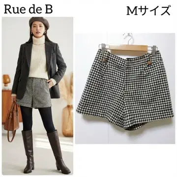 일본제 휘드베 울 캐시미어 혼방 숏팬츠 블랙 화이트 체크 M