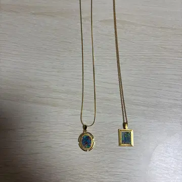 오팔풍 스톤 부착 목걸이 2세트