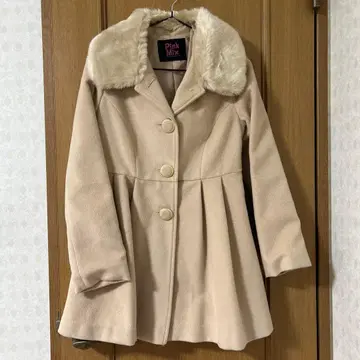 Pink Mix 베이지 퍼 옷깃 롱 코트