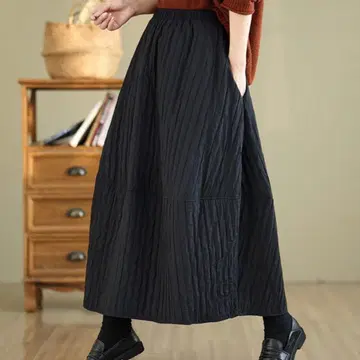 퀼팅 스커트 롱 맥시 블랙 체형 커버 한국 캐주얼