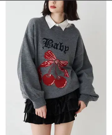 jouetie 자카드 체리 루즈 니트