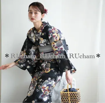 새상품 [ 다이쇼 로망 블랙에 몽환 나사매실 ] 니코 앤티크 유카타 단품