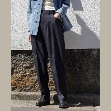 FARAH / 투턱 와이드 테이퍼드 팬츠 체크