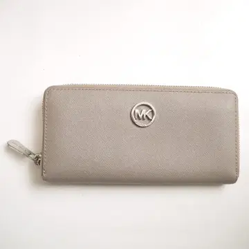 컨디션 최상 마이클코어스 로고 PVC 가죽 지퍼 장지갑 그레이