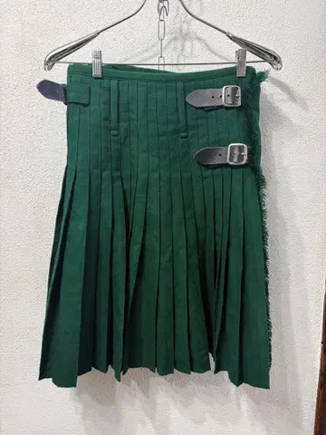 빈티지 미국 빈티지 의류 구제 의류 울 그린 플리츠 스커트 버클 포함