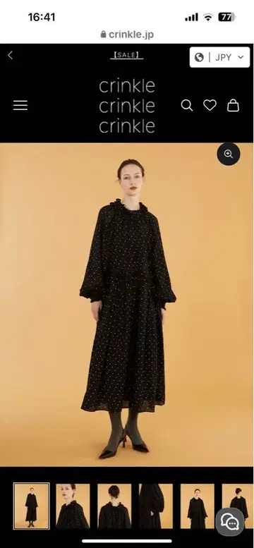 크링클 크링클 크링클 블랙 도트 롱 드레스