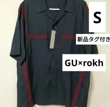 GU [ 새상품 ] rokh 오픈 카라 셔츠 S 네이비 로쿠 5부 소매