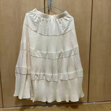 아이보리 플리츠 롱 스커트 S