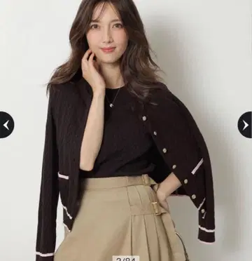 Apuweiser-riche 배색 케이블 가디건 앙상블 BRW