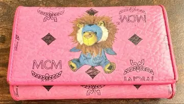 MCM 3단 접이식 지갑 핑크 라이온