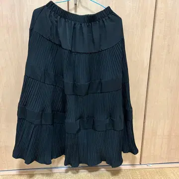 블랙 플리츠 롱 스커트 S