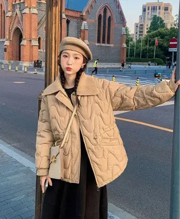 베이지 퀼팅 자켓 코듀로이 옷깃