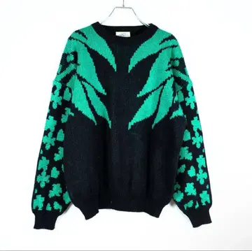 1980s 프랑스제 빈티지 총 패턴 디자인 니트 스웨터 그린