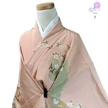 50년산 기모노 순수 실크 이중 기모노 호몬기 핑크 꽃무늬