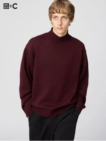 유니클로c 로우 게이지 하이넥 스웨터 L 와인
