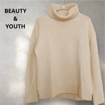 뷰티 앤 유스 캐시미어 울 터틀넥 리브 니트
