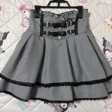 LIZLISA 2단 리본 벨트 치마바지 하운드투스 체크 패턴