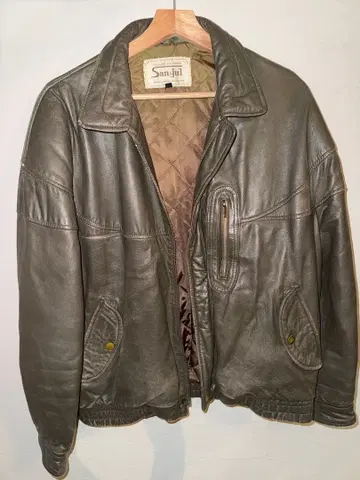 [ 90s ] 천연 가죽 레더 플라이트 자켓 카키 M 양가죽 빈티지