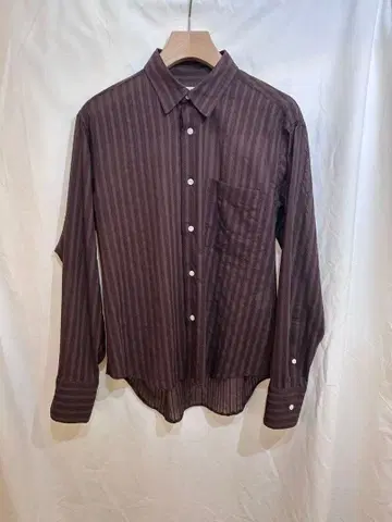 새상품급 FUJI 오가닉 코튼 스트라이프 셔츠 브라운 여성용 2