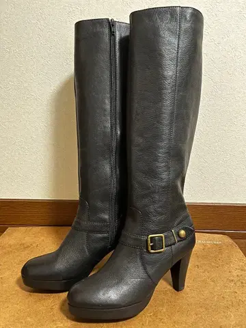 가죽 롱 부츠 버클 포함 블랙