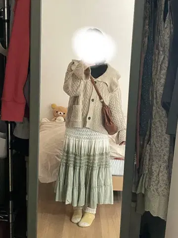 롱 스커트 그린 화이트 모리걸 페어리 그런지 레트로걸