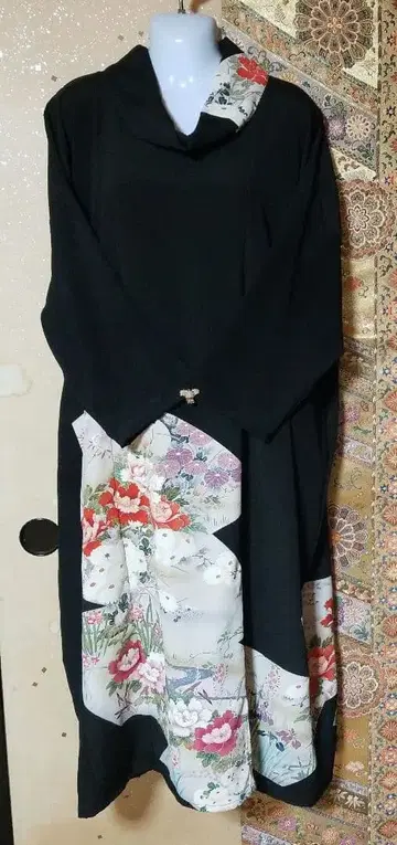 기모노 리메이크 블랙 전통 예복 기모노 계절 꽃 원피스