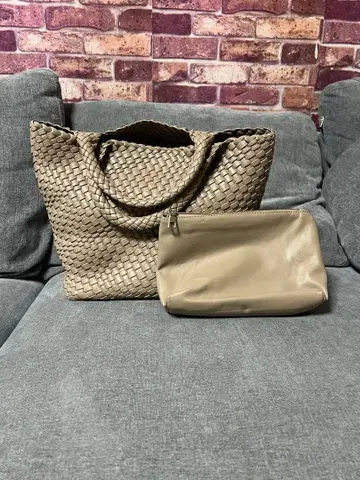 베이지 뜨개질 핸드백 토트백 파우치 포함