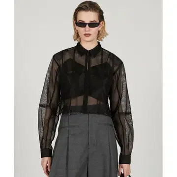 PRANK PROJECT 시어 뷔스티에 레이어드 메쉬 셔츠 블랙