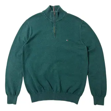타미힐피거 하프 지퍼 스웨터 그린 코튼 자수 로고 해외 구제 의류