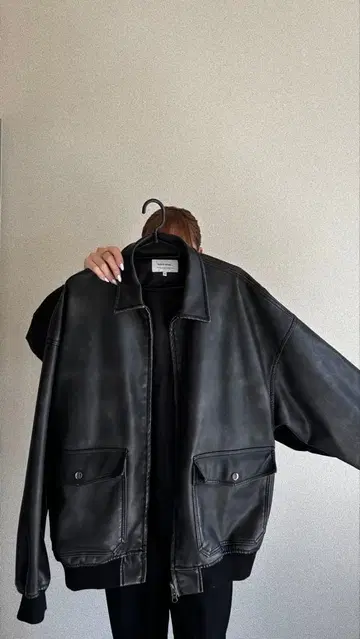 블랙 가죽 오버 사이즈 자켓