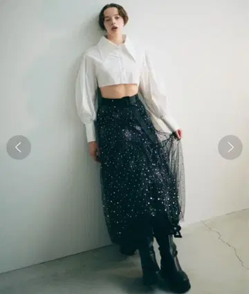 SNIDEL 벨티드 라메 튤 볼륨 스커트